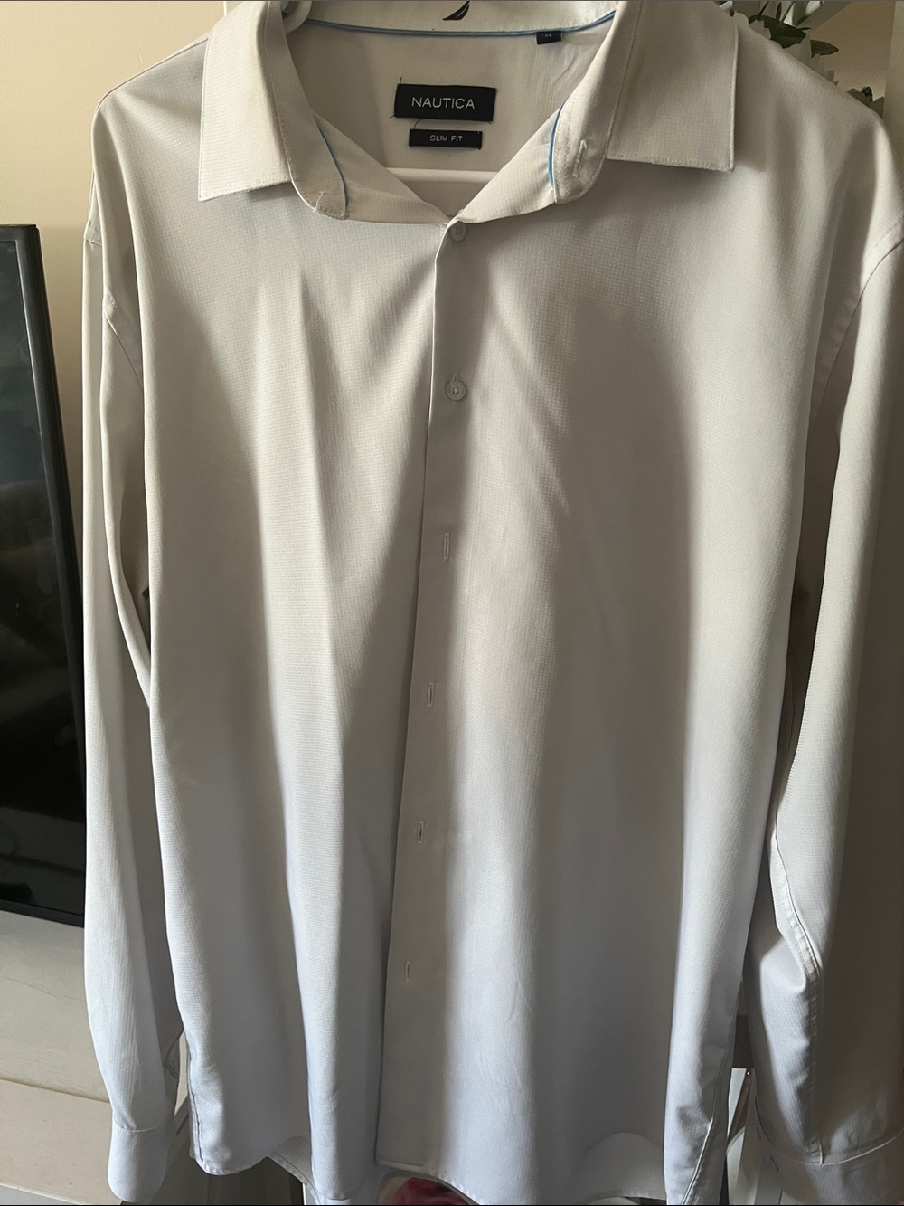 Nautica Men's Light Gray Long Sleeve Dress Shirt - Slim Fit